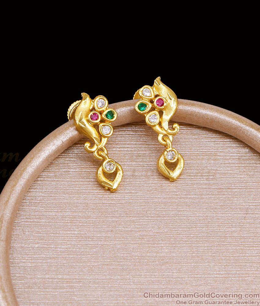 Daily Wear Gold Imitation Earring Floral Design With Multi Stone ER5404 Daily Wear Gold Imitation Earring Floral Design With Multi Stone ER5404