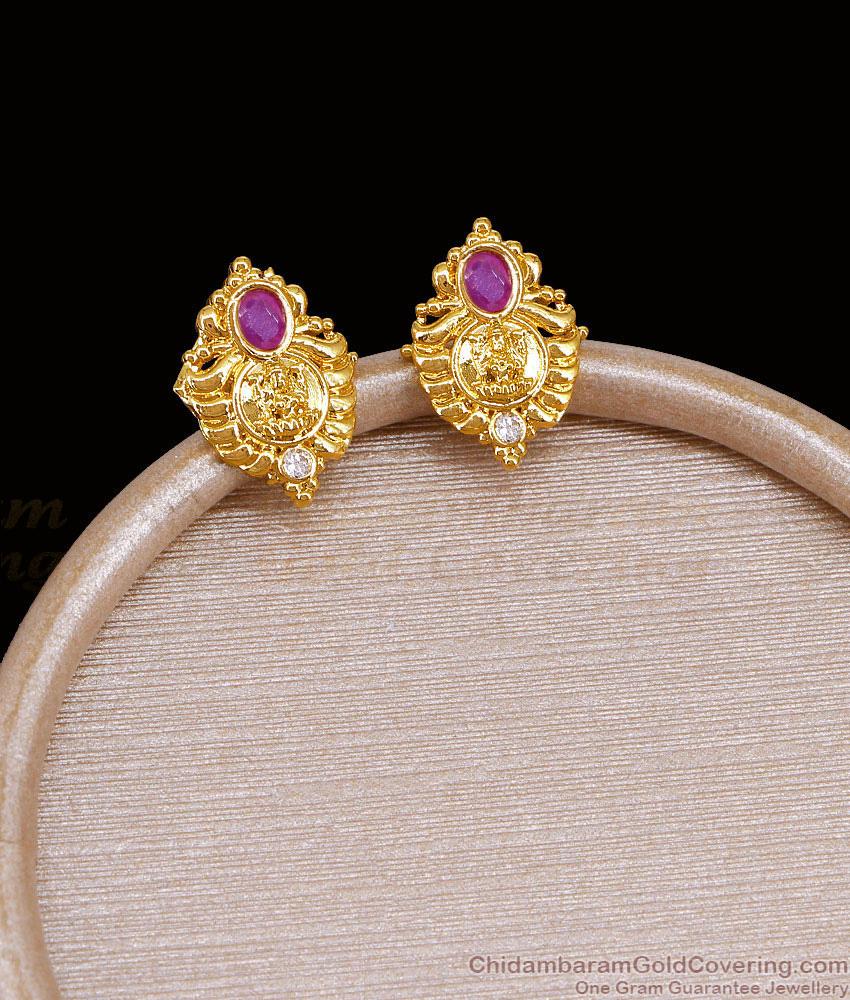 Traditional Screw Back Gold Plated Stud Earring Lakshmi Design With Stone ER5418 Traditional Screw Back Gold Plated Stud Earring Lakshmi Design With Stone ER5418
