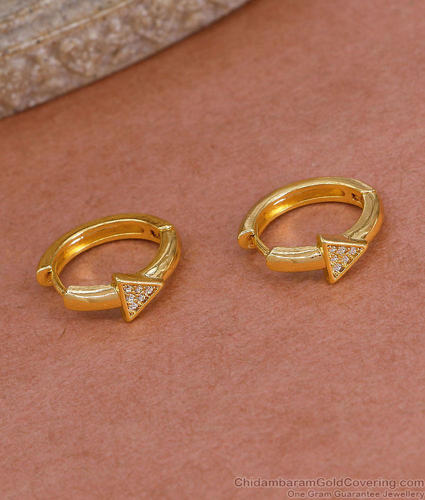 Light Weight One Gram Gold Hoop Earring With White Stone ER5421 Light Weight One Gram Gold Hoop Earring With White Stone ER5421