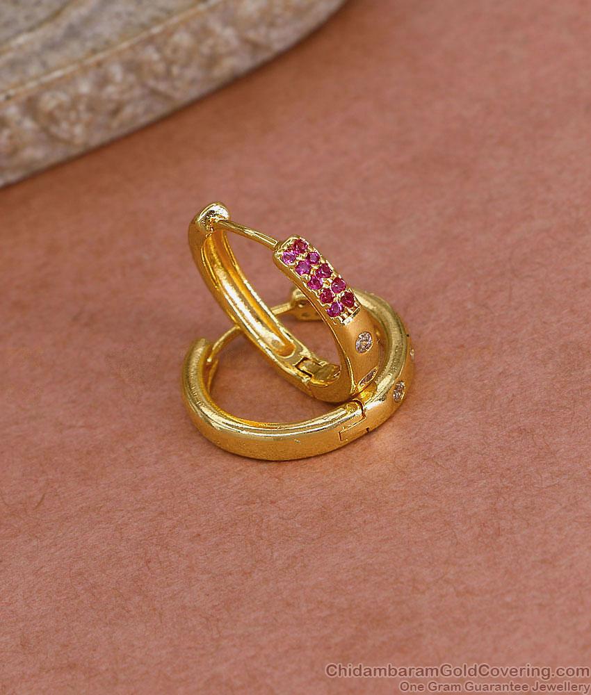 Glittering Ruby Stone Gold Imitation Hoop Earring For Daily Wear ER5428 Glittering Ruby Stone Gold Imitation Hoop Earring For Daily Wear ER5428