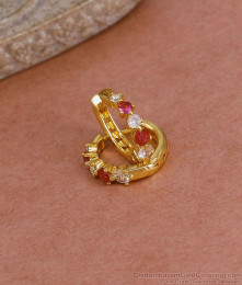 Beautiful Ruby White Ad Stone Hoop Earring Gold Imitation Jewelry ER5429