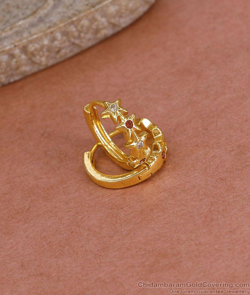Trendy Star Design Ruby White Stone Gold Plated Hoop Earring ER5433 Trendy Star Design Ruby White Stone Gold Plated Hoop Earring ER5433