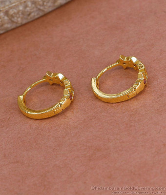 Trendy Star Design Ruby White Stone Gold Plated Hoop Earring ER5433