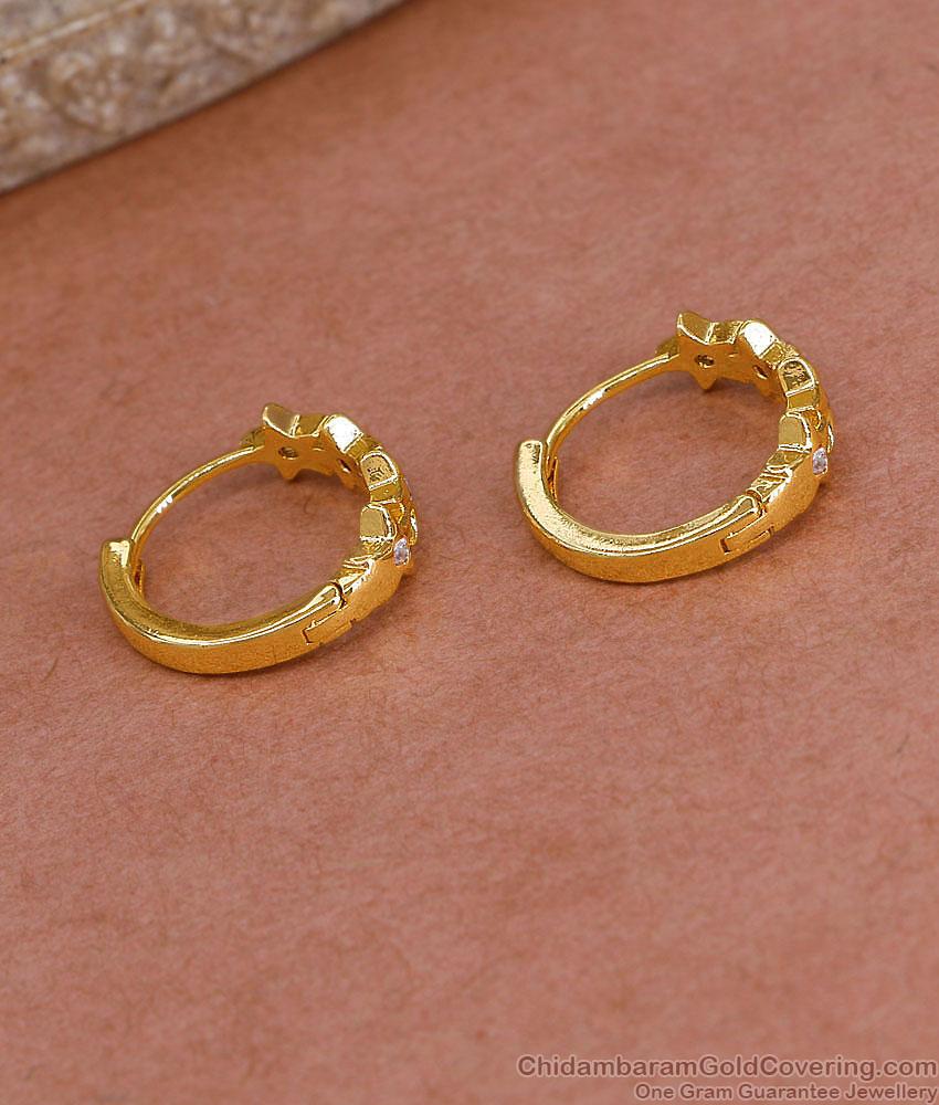 Trendy White Stone Gold Imitation Hoop Earring Star Design ER5434 Trendy White Stone Gold Imitation Hoop Earring Star Design ER5434