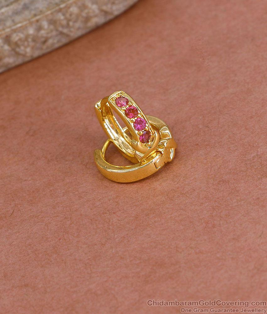 Stylish Ruby Stone Gold Imitation Hoop Earring For Daily Wear ER5438