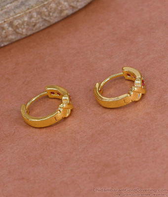 Stylish Ruby Stone Gold Imitation Hoop Earring For Daily Wear ER5438