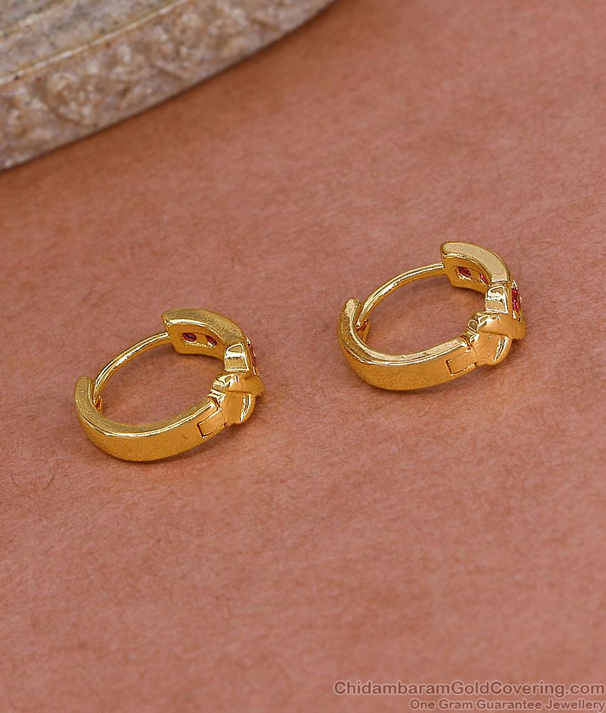 Stylish Ruby Stone Gold Imitation Hoop Earring For Daily Wear ER5438