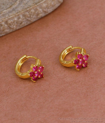 Beautiful Ruby Stone Floral design Gold Hoop Earring Online ER5442