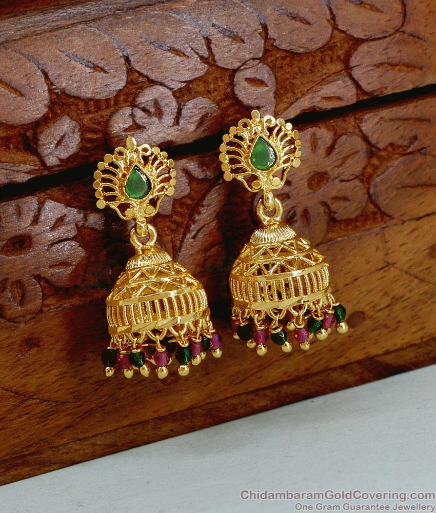 Traditional Micro Gold Plated Jhumki Earring With Hanging Stone Beads ER5449