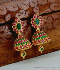 Trendy Ruby Green Stone Gold Imitation Jhumki Earring For Wedding ER5457