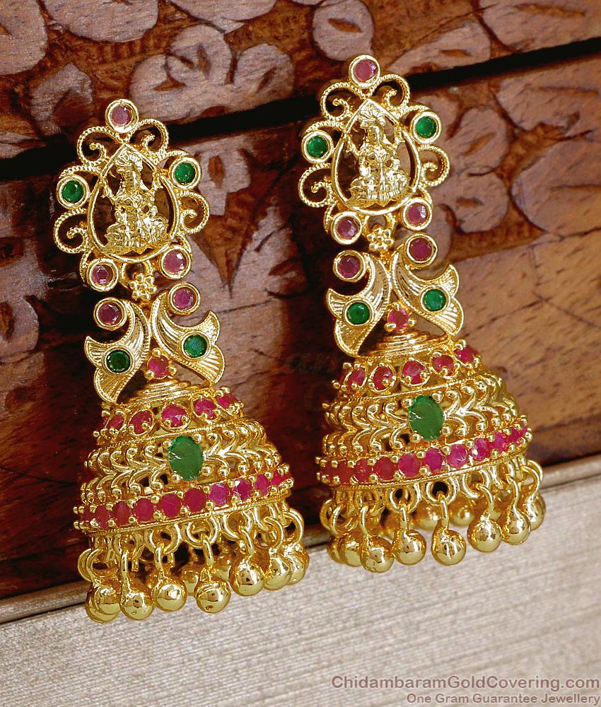 Traditional Gold Imitation Bridal Jhumki Multi Stone Peacock Design ER5460