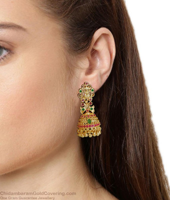 Traditional Gold Imitation Bridal Jhumki Multi Stone Peacock Design ER5460