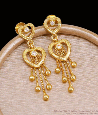 Light Weight Heart Shaped Gold Dangler Earring With Ad Stone For College Girls ER5462