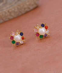Small Navaratna Stone Gold Plated Stud Earring Designs Online ER5465