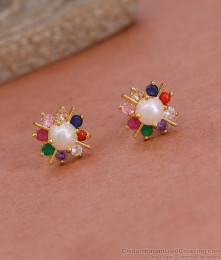 Small Navaratna Stone Gold Plated Stud Earring Designs Online ER5465