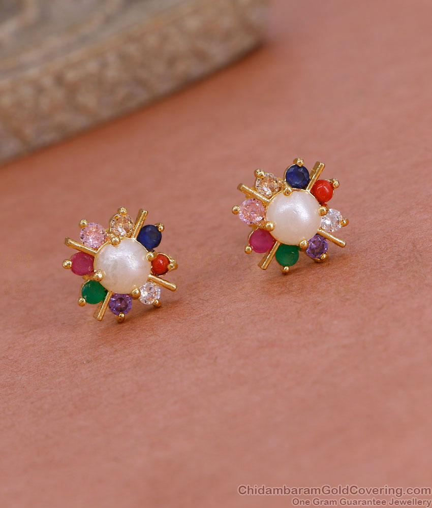 Small Navaratna Stone Gold Plated Stud Earring Designs Online ER5465