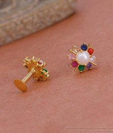 Small Navaratna Stone Gold Plated Stud Earring Designs Online ER5465