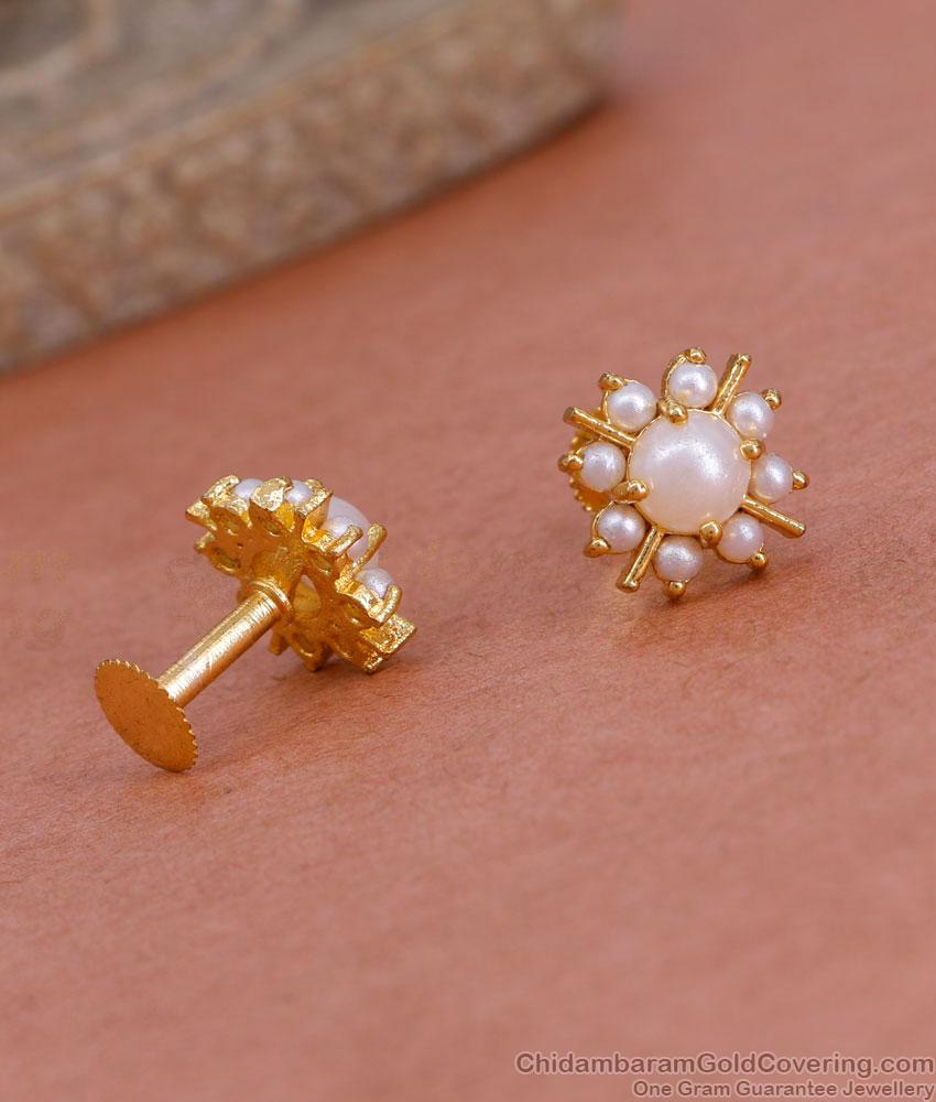 Traditional 1 Gram Gold Pearl Studs Screw Back Earring For Women ER5466 Traditional 1 Gram Gold Pearl Studs Screw Back Earring For Women ER5466