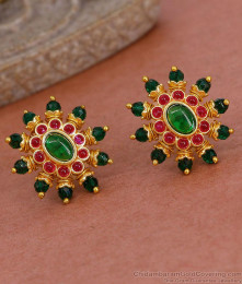High Quality Gold Imitation Earring Green Crystal Studs For Women ER5473