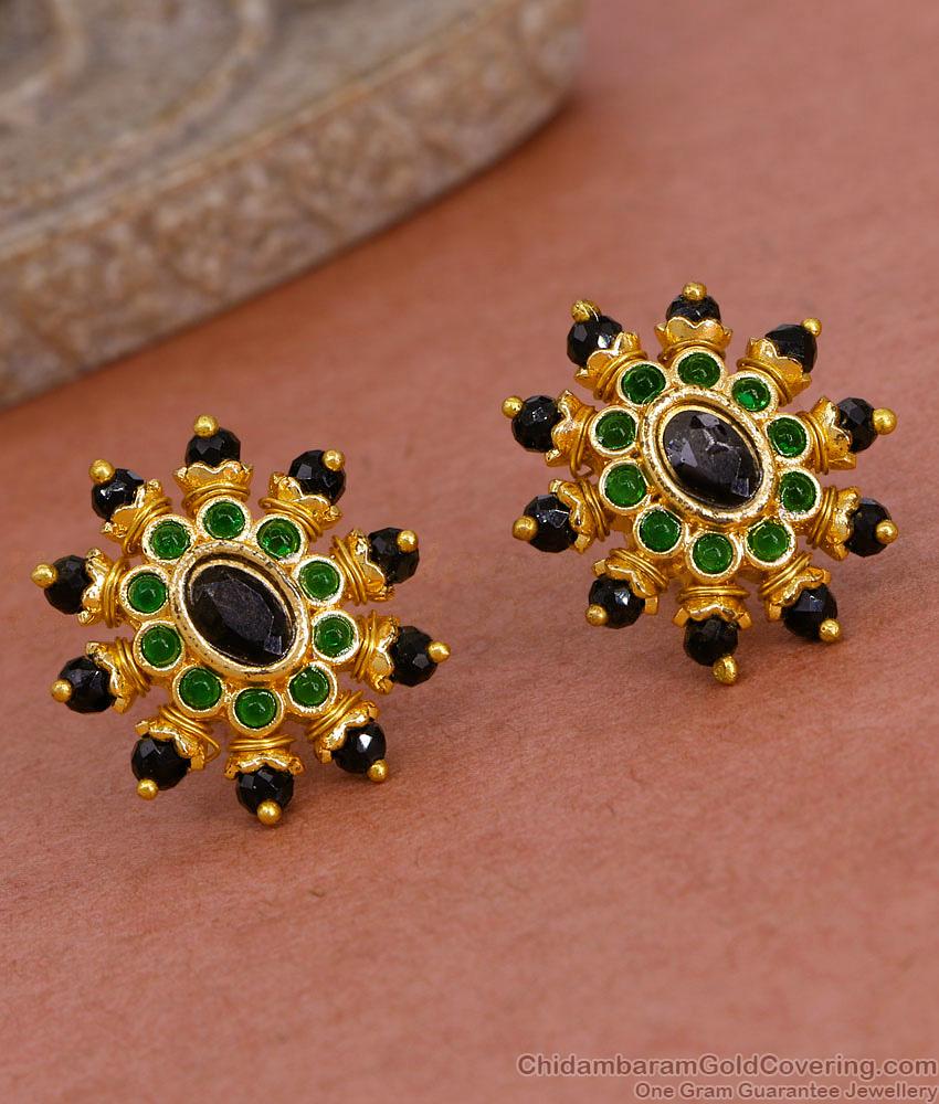 Traditional Black and Green Stone Gold Stud Earring Design At Affordable Price ER5474
