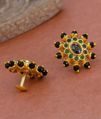 Traditional Black and Green Stone Gold Stud Earring Design At Affordable Price ER5474