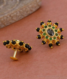 Traditional Black and Green Stone Gold Stud Earring Design At Affordable Price ER5474