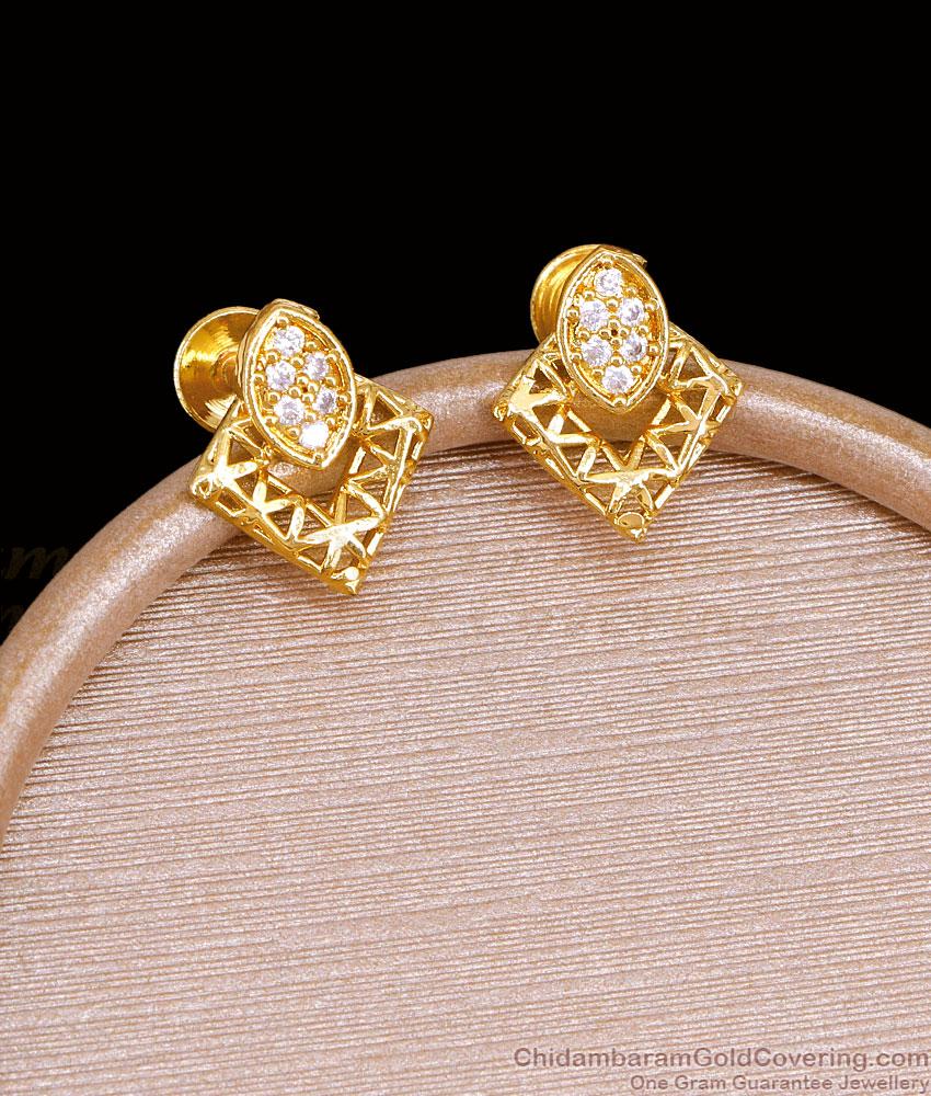 Simple Gold Design White Stone Stud Earring Collections Online ER5475 Simple Gold Design White Stone Stud Earring Collections Online ER5475