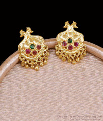 Beautiful Peacock Design Ruby Green Stone Gold Stud Earring ER5476