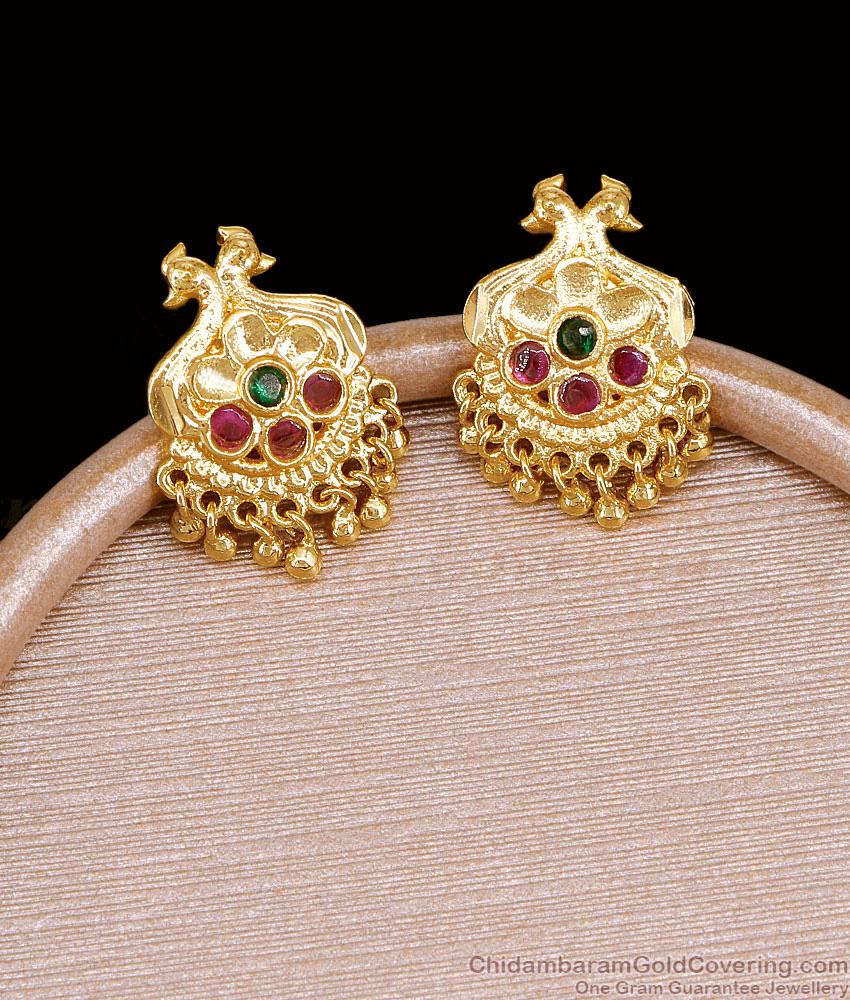 Beautiful Peacock Design Ruby Green Stone Gold Stud Earring ER5476