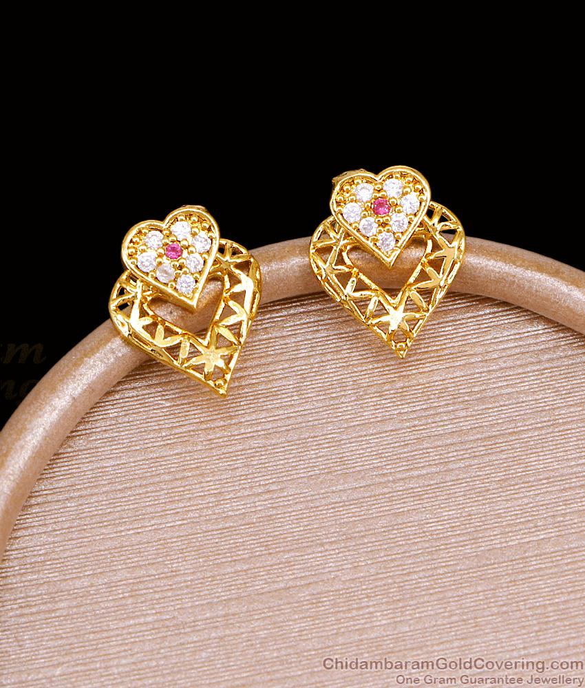 Regular Use Heart Shaped Gold Stud Earring With Stone ER5482