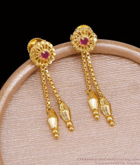 Daily Wear Gold Imitation Ruby Stone Earring Hanging Beads Design ER5488