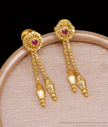 Daily Wear Gold Imitation Ruby Stone Earring Hanging Beads Design ER5488