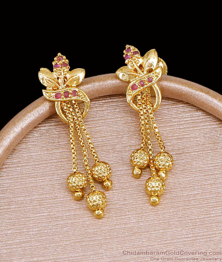 Beautiful Ruby Stone Floral Design Gold Dangler Earring Online ER5489