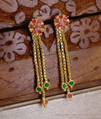 Light Weight Ruby Green Stone Long Dangler Earring For Women ER5491