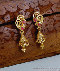 Real Gold Look Ruby Stone Jhumki Earring Peacock Design ER5493