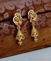 Real Gold Look Ruby Stone Jhumki Earring Peacock Design ER5493