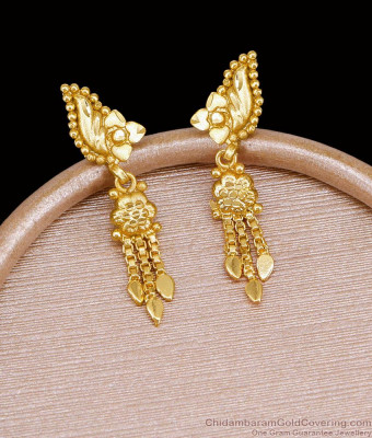 Stylish Two Gram Gold Floral Earring Design For Bridal Wear ER5496