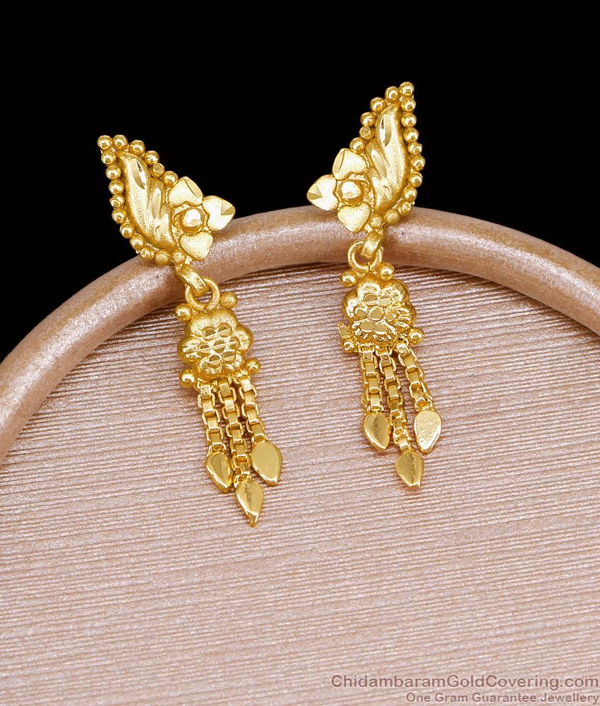 Stylish Two Gram Gold Floral Earring Design For Bridal Wear ER5496