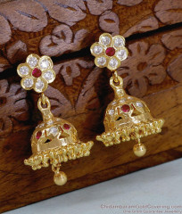 High Quality Impon Panchaloha Jhumkas With Ruby White Stone ER5499