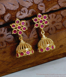 Beautiful Ruby Stone Impon Jhumki Design At Affordable Price ER5504