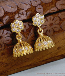 Kerala Bridal Wear Impon Gold Imitation Jhumki White Stone Earring ER5505