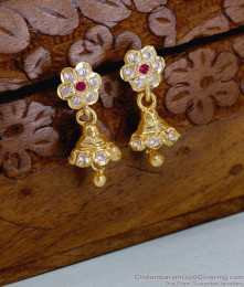 New Model Impon Small Jhumki Earring Ruby White Stone Design ER5509