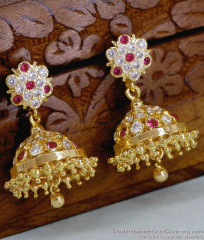 Stylish Impon Ruby White Stone Jhumki Earring Women Bridal Jewelry ER5511