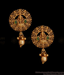High Quality Antique Gold Emerald Stone Lakshmi Earring For Brides ER5514