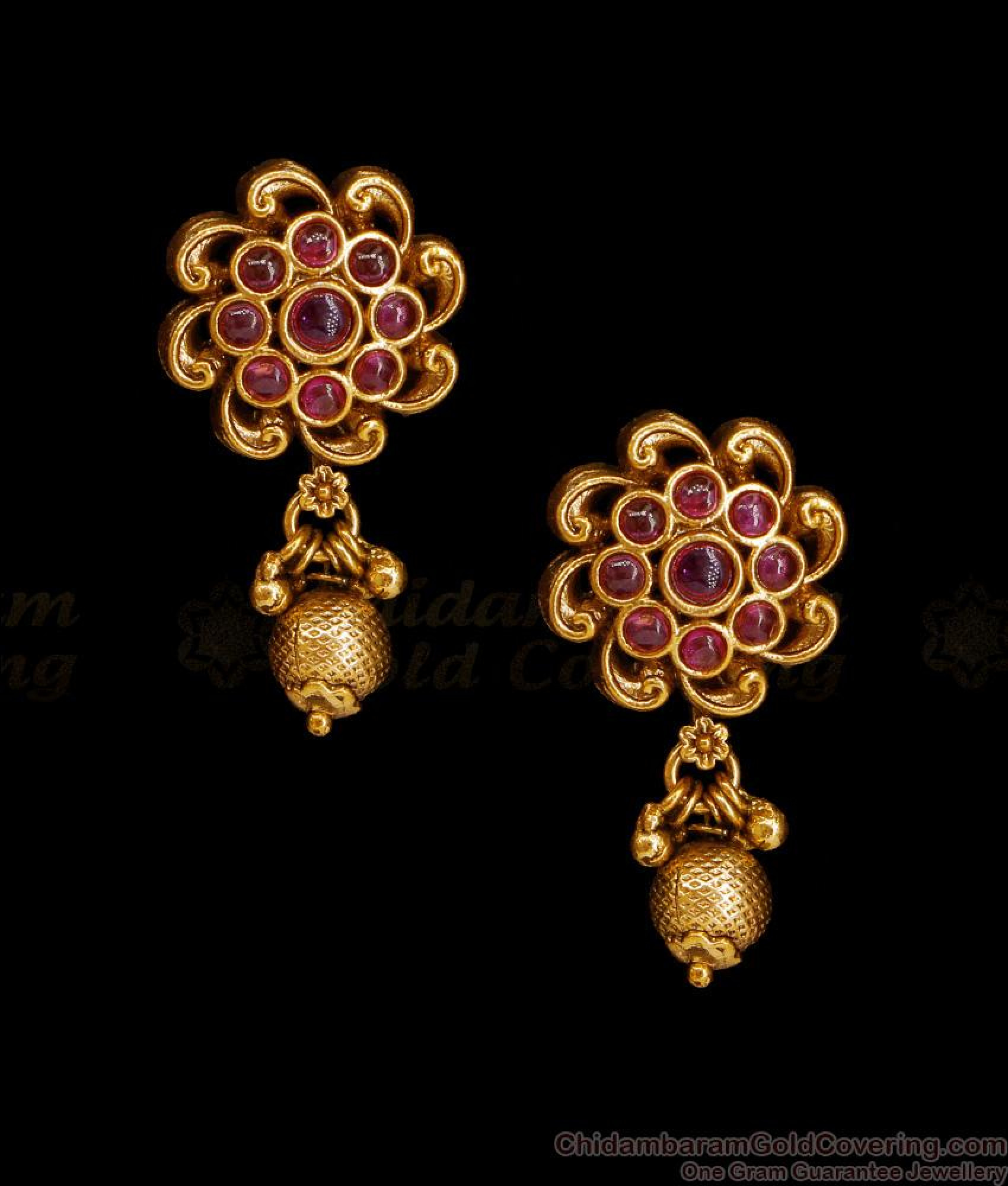 Foral Design Ruby Stylish Ruby Stone Antique Matt Finish Earring Floral Design ER5516