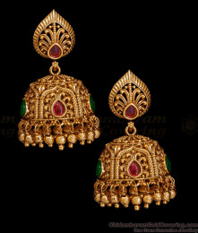 Latest Pin type Antique Gold Jhumkas With Stone For Wedding Collections ER5519