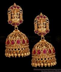 Grand Look Lakshmi Design Ruby Stone Antique Jhumkas For Wedding ER5521 Grand Look Lakshmi Design Ruby Stone Antique Jhumkas For Wedding ER5521