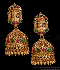 Trendy Ruby Green Stone Antique Jhumki Earring Temple Jewelry ER5522 Trendy Ruby Green Stone Antique Jhumki Earring Temple Jewelry ER5522