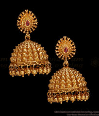 Delicate Ruby Stone Antique Matt Finish Floral Jhumkas Temple Earrings ER5523 Delicate Ruby Stone Antique Matt Finish Floral Jhumkas Temple Earrings ER5523