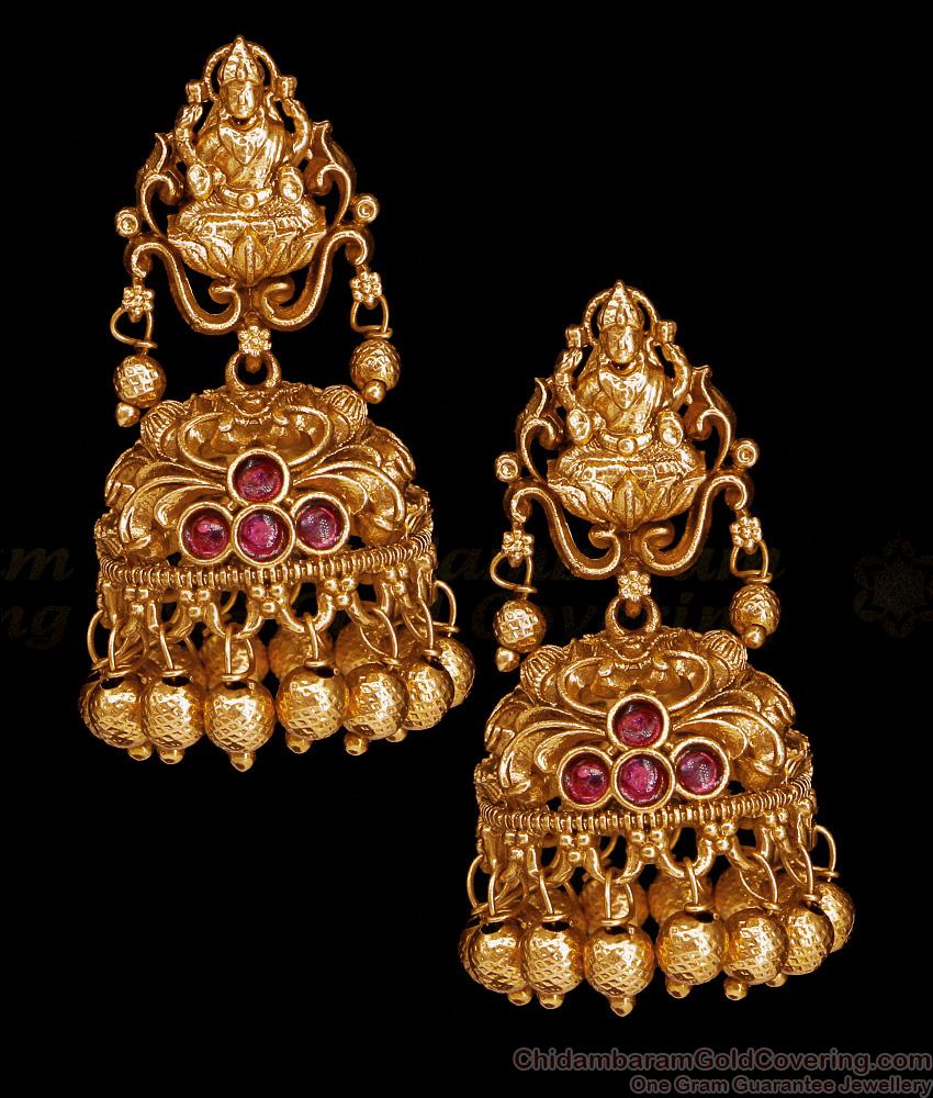 Premium Quality Antique Jhumki Lakshmi Design With Kemp Stone For Brides ER5524